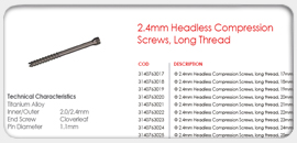 2.4mm Headless Compression Screws Long Thread