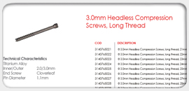 3.0mm Headless Compression Screws Long Thread