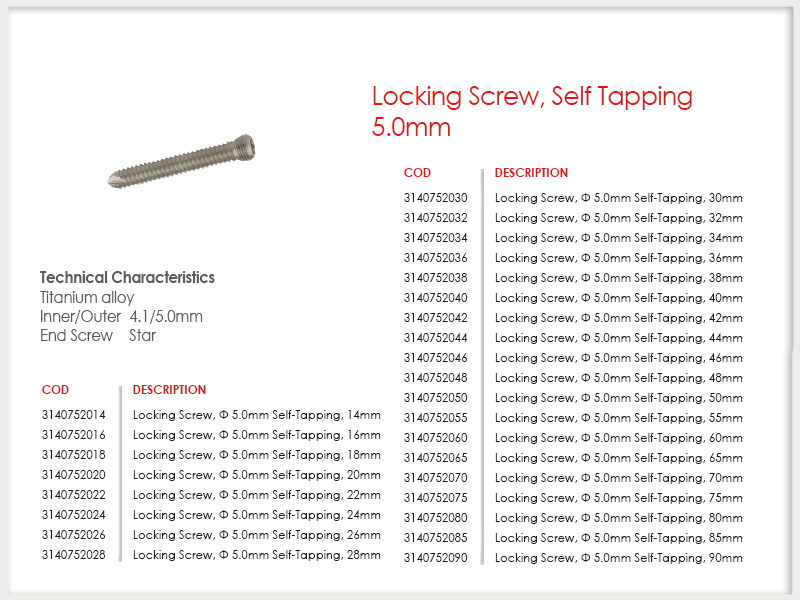 Locking Screw, Self Tapping 5.0mm
