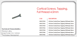 Cortical Screws, Tapping, Full Thread 4.5mm 