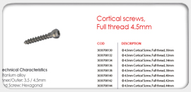 Cortical Screws, Full Thread 4.5mm 