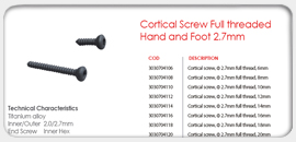 Cortical Screw Full threaded Hand and Foot 2.7mm