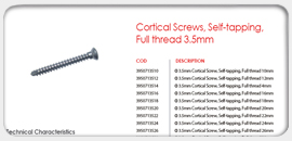 Cortical Screws, Self-tapping, Full threaded 3.5mm 
