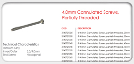 4.0mm Cannulated Screws, Partially Threaded