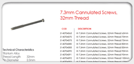 7.3mm Canulated Screws, 32mm Threaded
