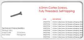 4.5mm Cortex Screws, Fully Threaded, Self-tapping