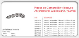 Placas de Compresión y Bloqueo Anterolateral Clavicular 2.7/3.5mm