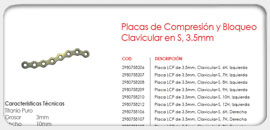 Placas de Compresión y Bloqueo Clavicular en S, 3.5mm