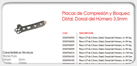 Placas de Compresión y Bloqueo Distal, Dorsal del Húmero 3.5mm