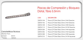 Placas de Compresión y Bloqueo Distal, Tibia 3.5mm