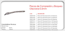Placas de Compresión y Bloqueo Olecranal 3.5mm