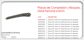 Placa de Compresión y Bloqueo Distal Femoral 4.5mm