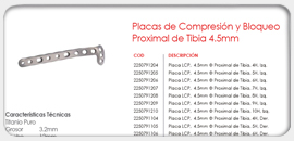 Placa de Compresión y Bloqueo Proximal de Tibia 4.5mm 