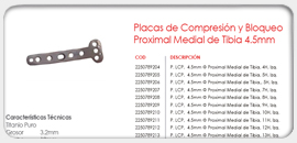 Placa de Compresión y Bloqueo Proximal Medial de Tibia 4.5mm