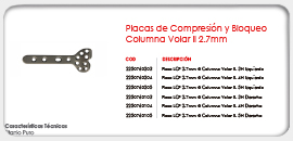 Placas de Compresión y Bloqueo Columna Volar II 2.7mm