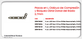 Placas en L, Oblicua de Compresión y Bloqueo Distal/Dorsal Radio 2.7mm