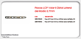 Placas LCP Volar II DIstal Lateral de Radio 2.7mm 