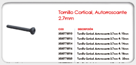 Tornillo Cortical, Autorroscante 2.7mm