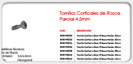Tornillos Corticales de Rosca Parcial 4.5mm 
