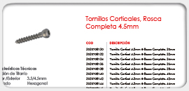 Tornillos Corticales, Rosca Completa 4.5mm 