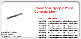 Tornillos para Esponjosa Rosca Completa 6.5mm 