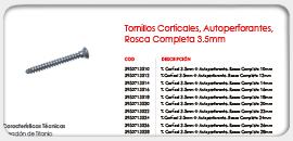 Tornillos Corticales, Autoperforantes, Rosca Completa 3.5mm
