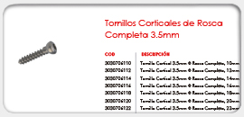 Tornillos Corticales de Rosca Completa, 3.5mm