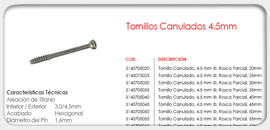 Tornillos Corticales Autorroscante 4.5mm, Rosca Completa